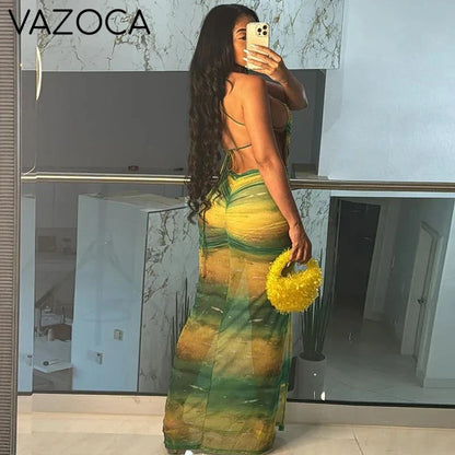 Gradient Backless Split Dress