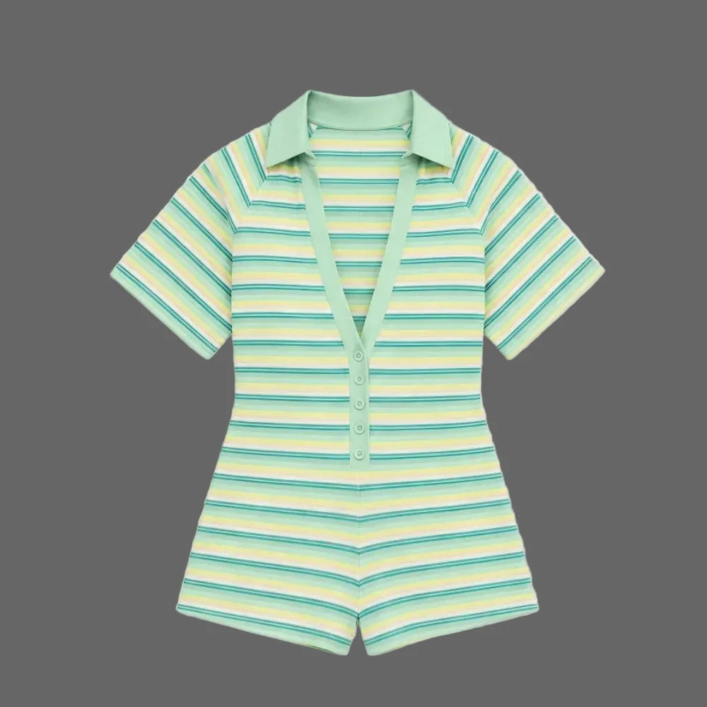 Green Stripe Romper