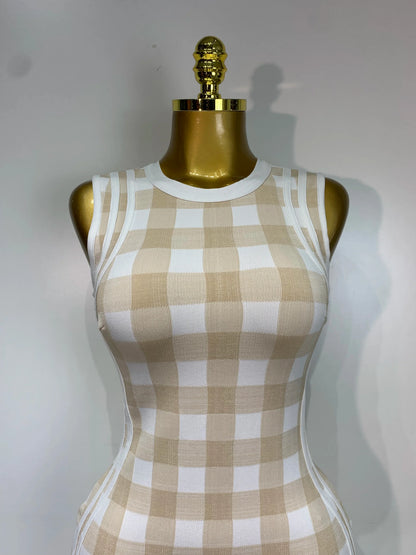 Plaid Asymmetrical Bandage Dress