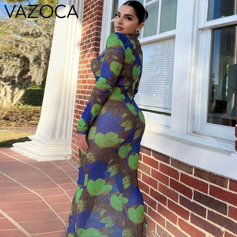 Autumn See Through Floral Dress