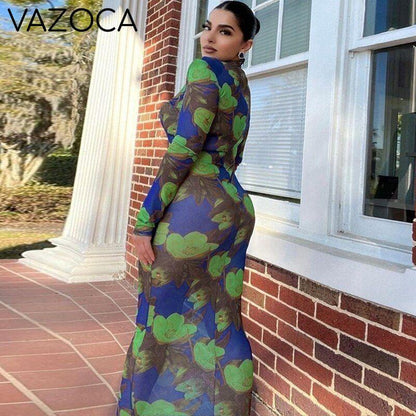 Autumn See Through Floral Dress
