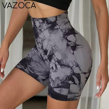 Seamless Tie Dye High Waist Yoga Shorts