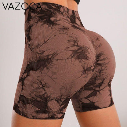 Seamless Tie Dye High Waist Yoga Shorts