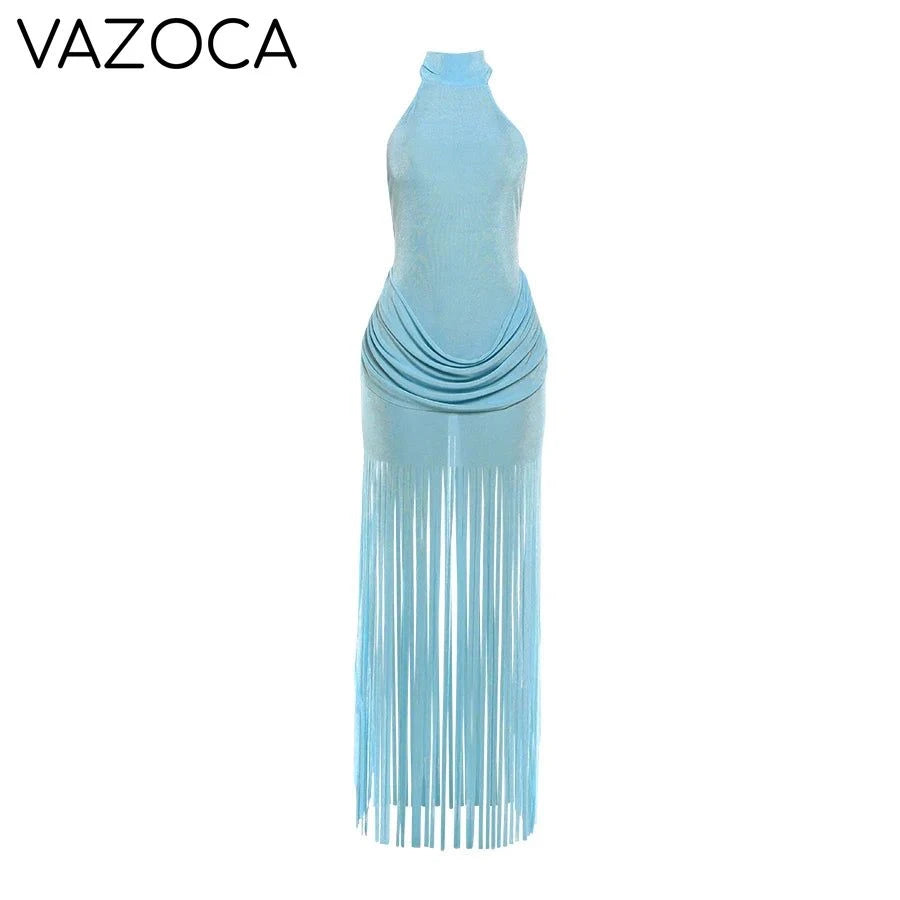 Ana Velvet Ruched Tassel Dress