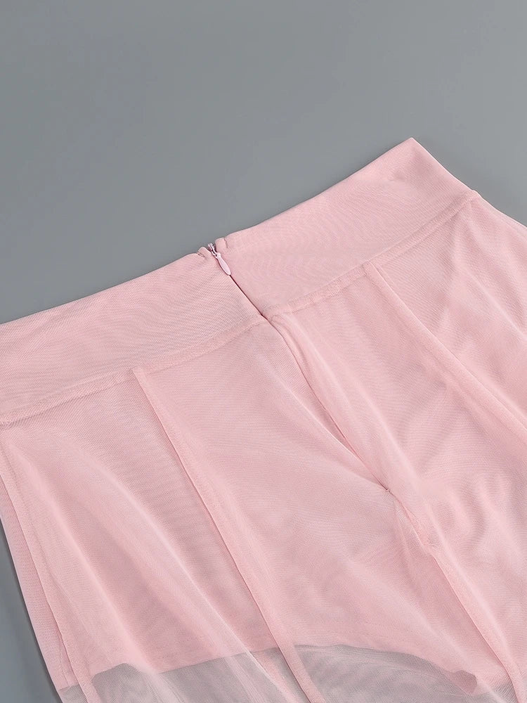 Pink Blazer Mesh Skirt Set