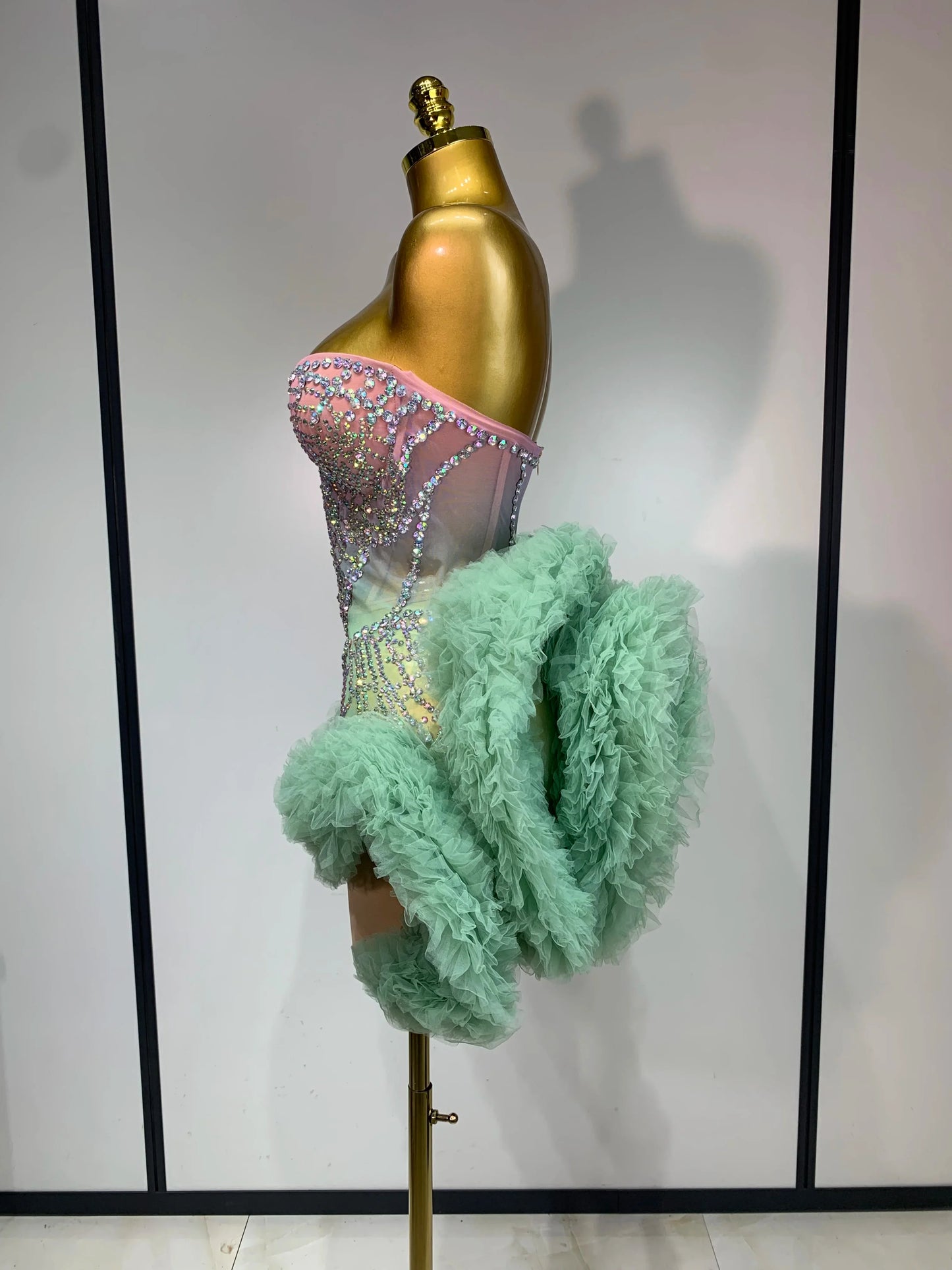 Minty Green Diamond Mesh Dress