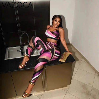 Color Block Print Pants Set