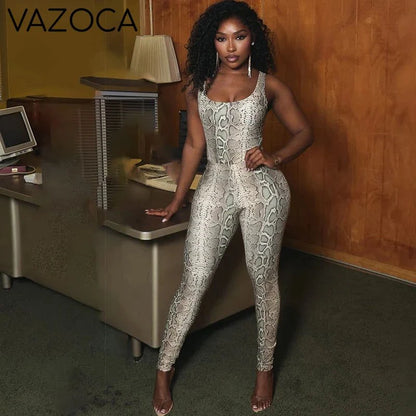 Snake Print Sleeveless Bodysuit Set