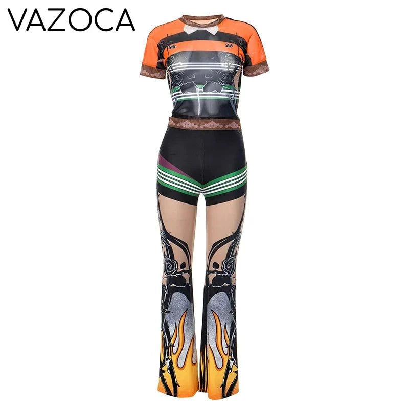 New Flame Mesh Pants Set
