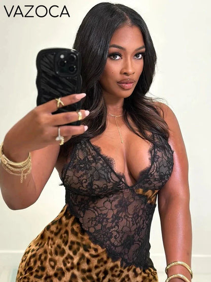 Jeni Mesh Leopard Dress