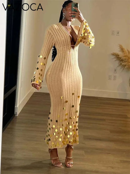 Amara Sequin Knit Maxi Dress