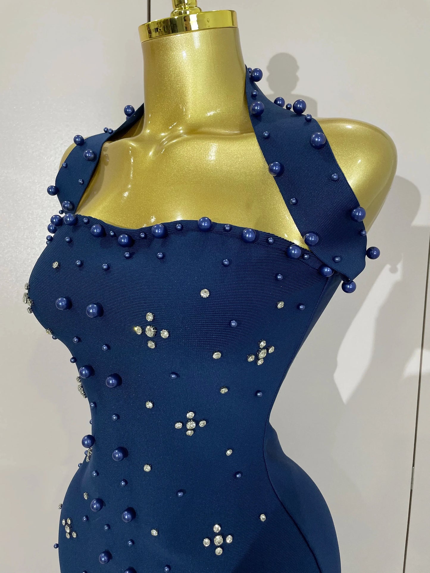 Rhinestone Pearl Bandage Midi Dress