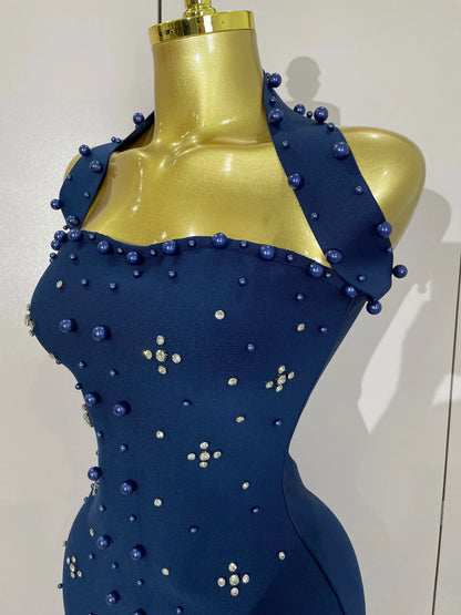 Rhinestone Pearl Bandage Midi Dress