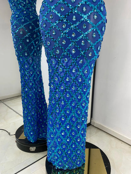 Blue Luxe Backless Maxi Dress