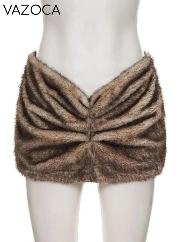 Furry Pleated Mini Skirt