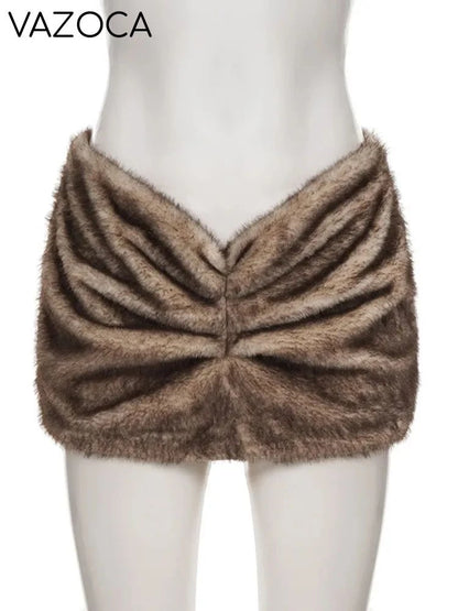 Furry Pleated Mini Skirt