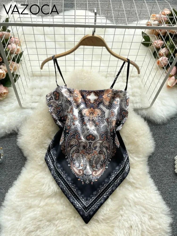 Aesthetic Satin Backless Vest Black Apricot One Size