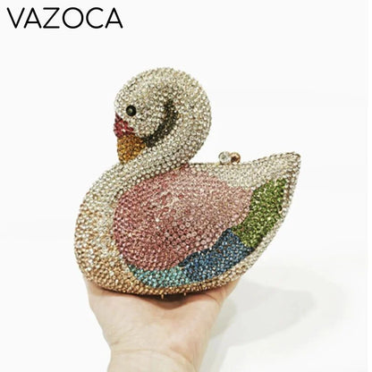 Swan Rhinestone Clutch Purse