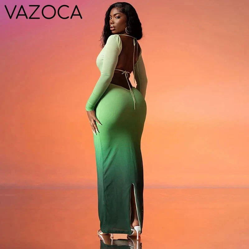 Gradient Backless Maxi Dress