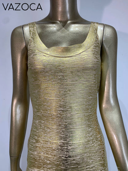Bronzing Gold Bodycon Bandage Dress
