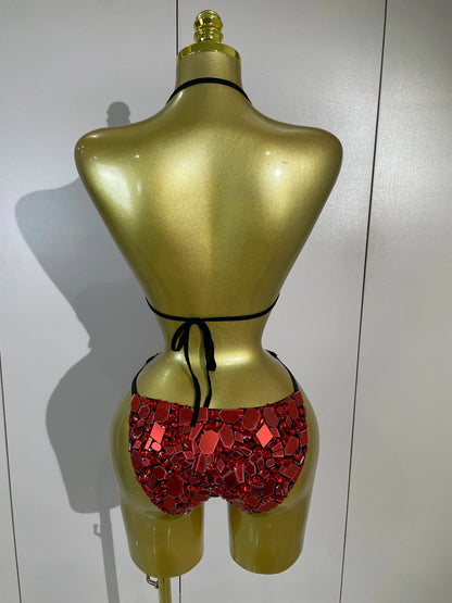 Red Mirror Bikini Mesh Dress Set