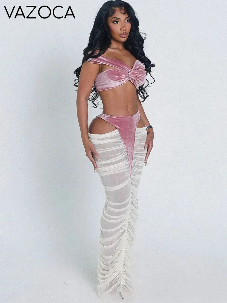 Velvet Skirt Set Pink