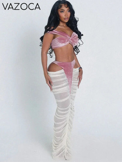 Velvet Skirt Set Pink
