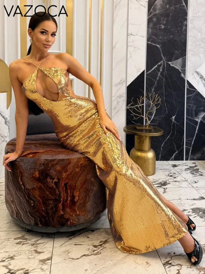 Aisha Sequins Backles Dress