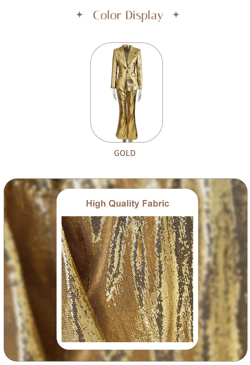 Luxury Gold Sequin Blazer Pants Set
