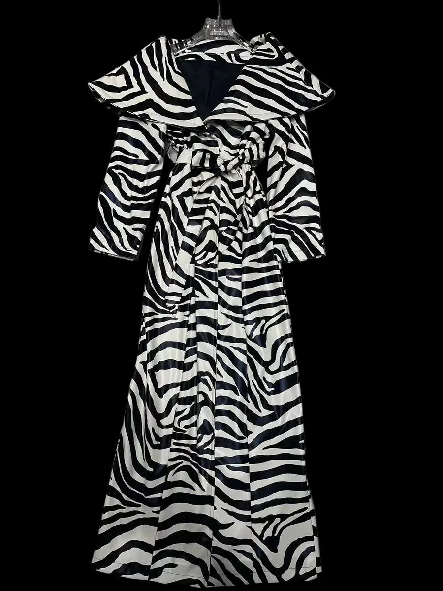 Chic Zebra Print Maxi Coat