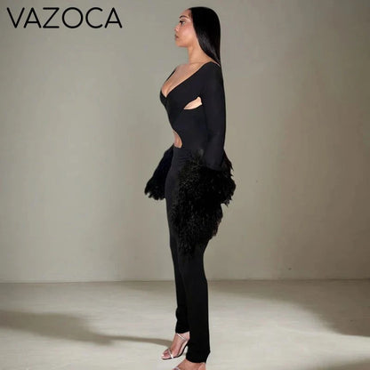 Faux Fur Bell Sleeve Jumpsuit