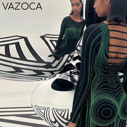 Wave Body Print Maxi Dress