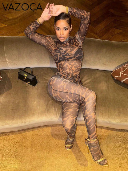 Amy Leopard Turtleneck Pants Set