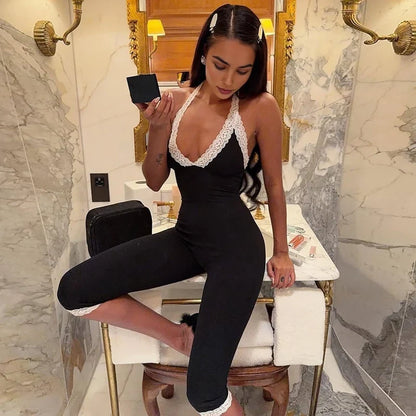Midnight Lace Trim Capri Jumpsuit