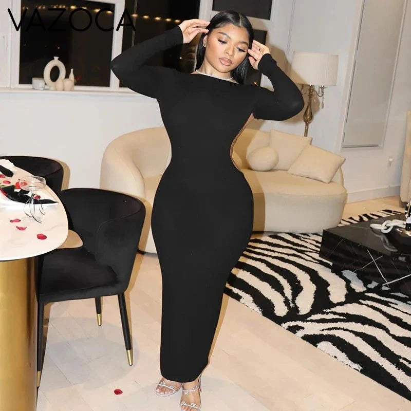 Open Back Black Maxi Dress