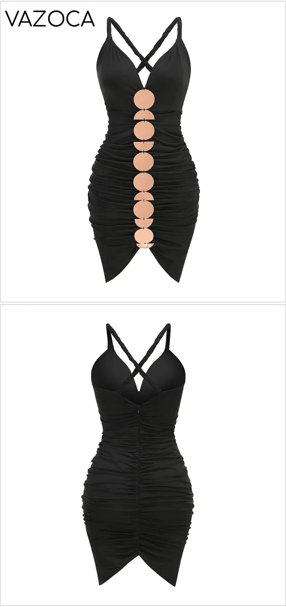 Metallic Discs Pleated Bodycon Dress
