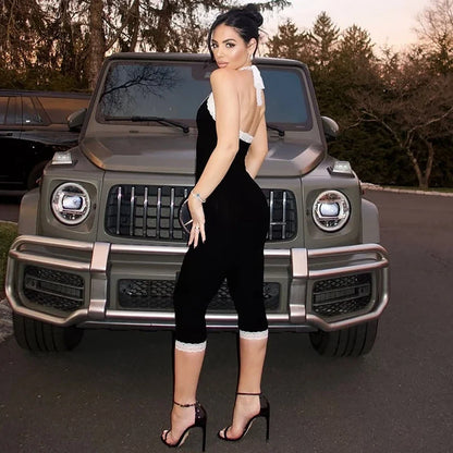 Midnight Lace Trim Capri Jumpsuit
