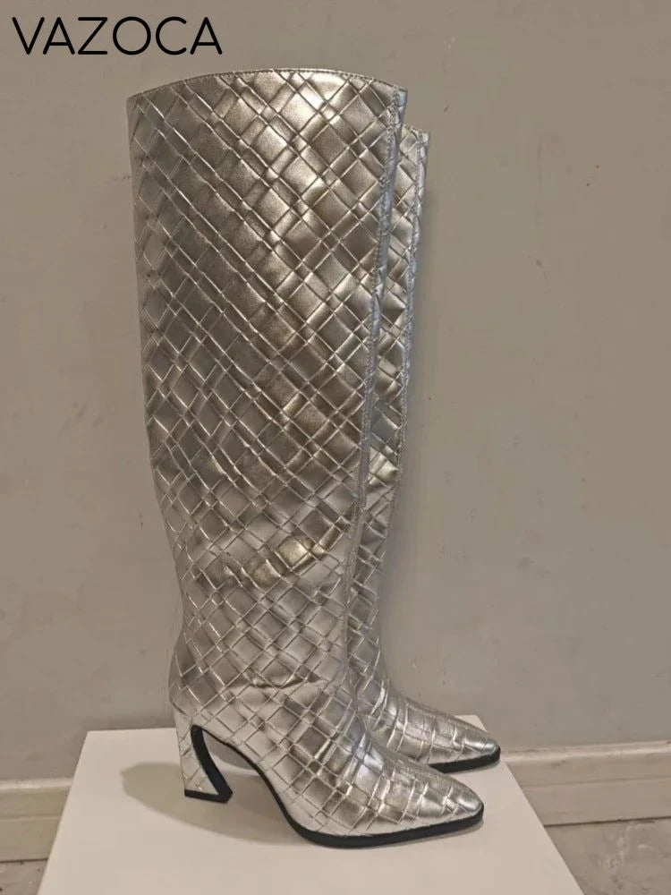 Crocodile Chunky Heel Boots