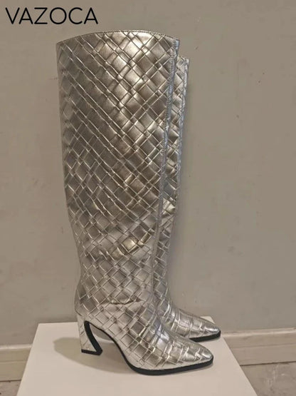 Crocodile Chunky Heel Boots
