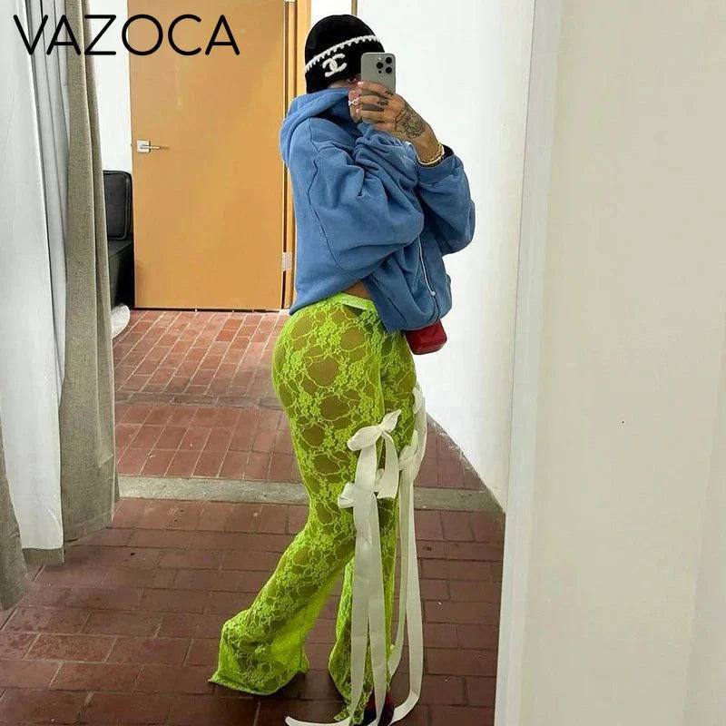 Bow Tassel See Through Pants