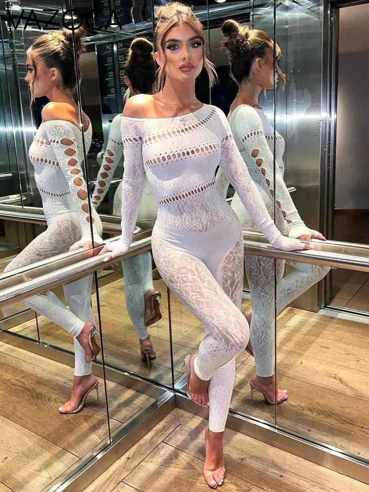 Shayna Rhinestone Jumpsuit White One Size