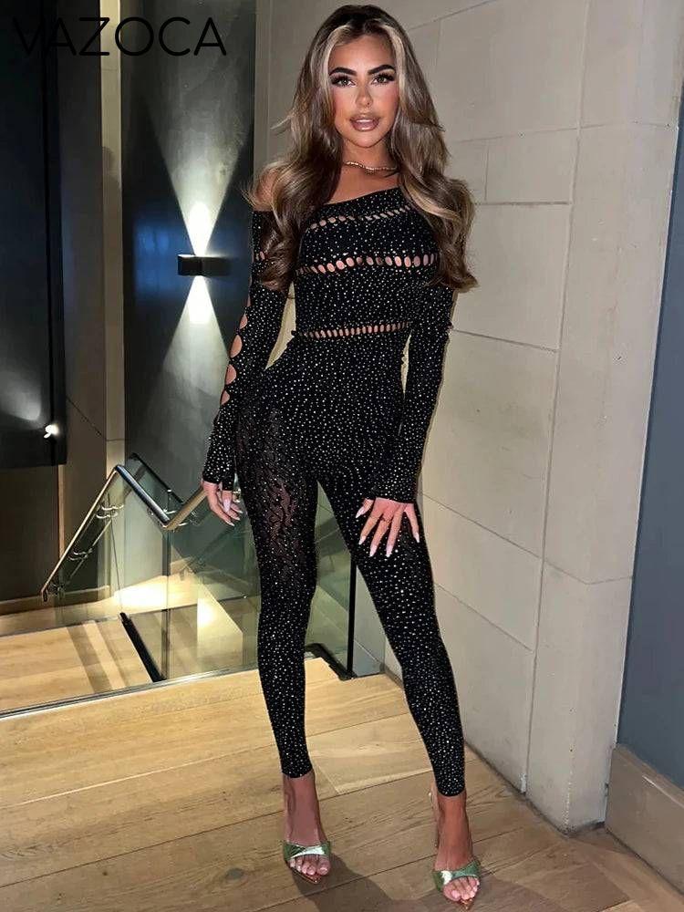 Shayna Rhinestone Jumpsuit Black One Size