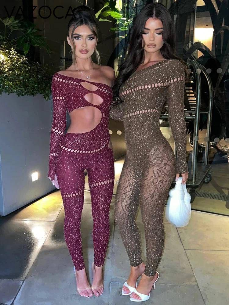 Shayna Rhinestone Jumpsuit Coffee One Size