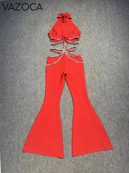 Shinning Crystal Bandage Pants Set