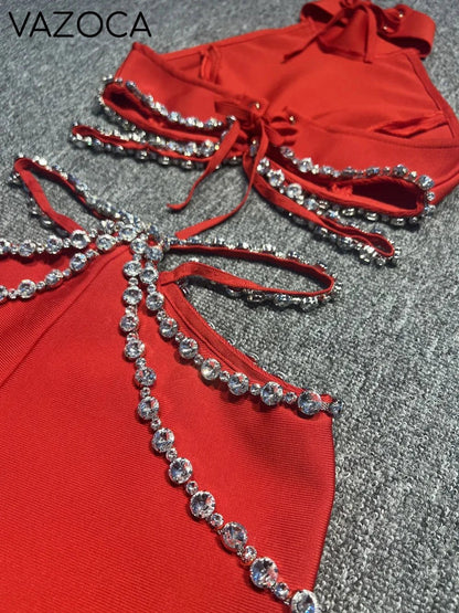 Shinning Crystal Bandage Pants Set