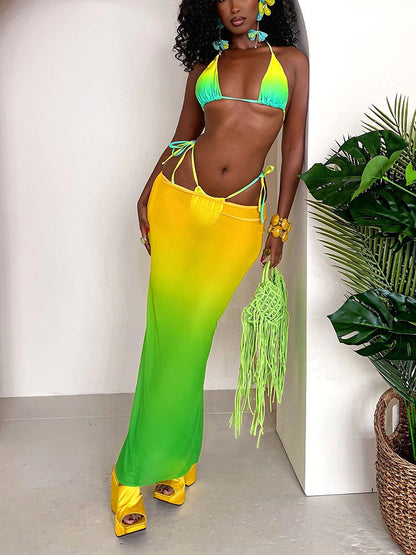 3 Piece Bikini Maxi Skirt Swim Set