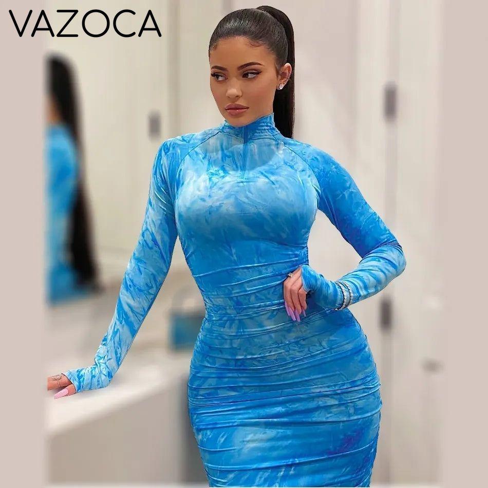 Sky Blue Tie Dye Ruched Dress