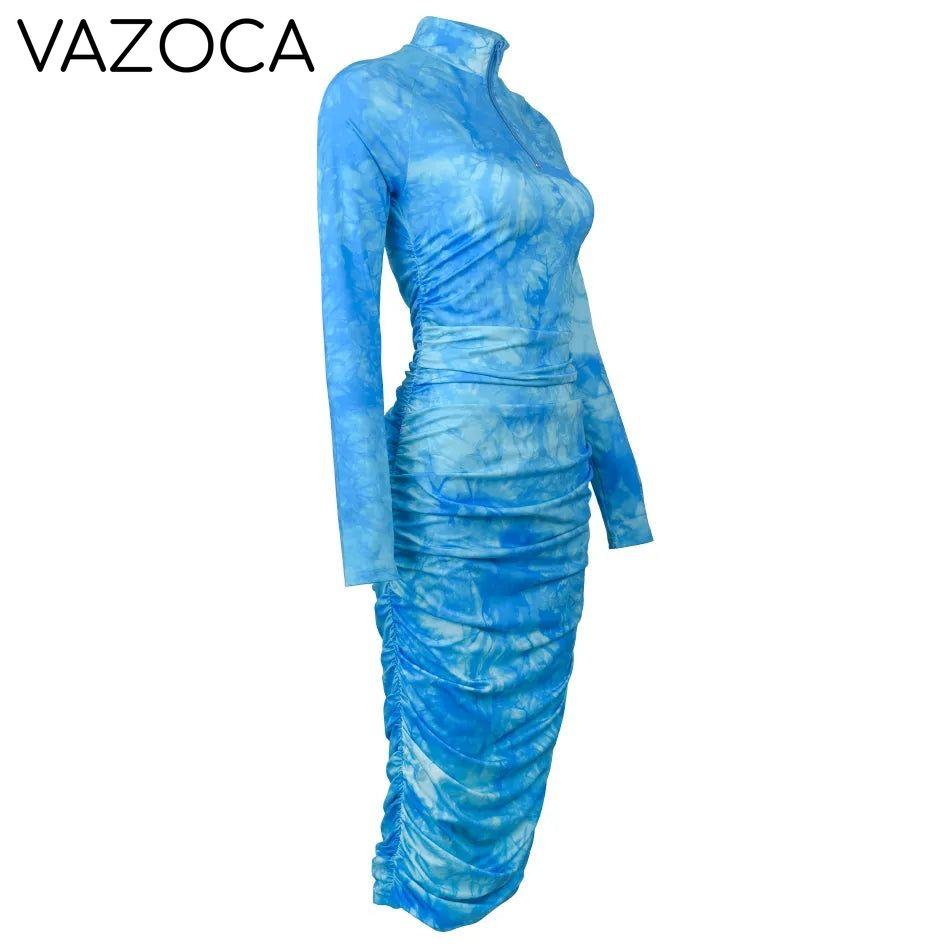 Sky Blue Tie Dye Ruched Dress