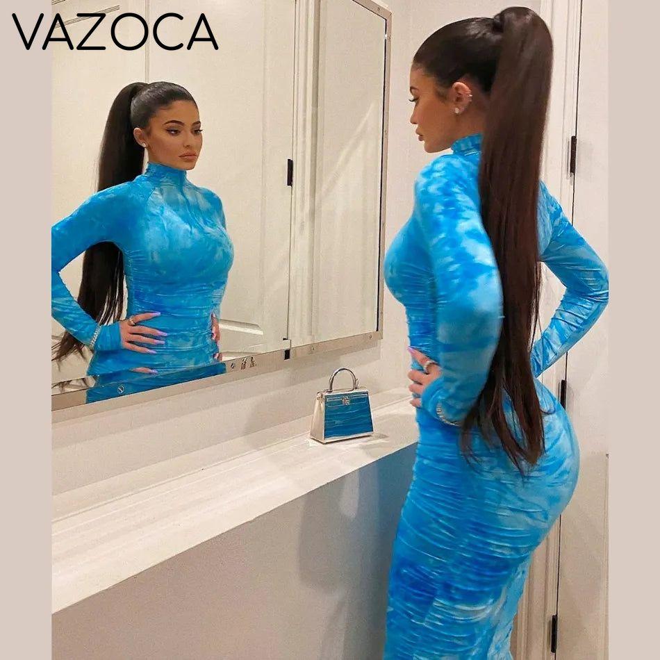Sky Blue Tie Dye Ruched Dress