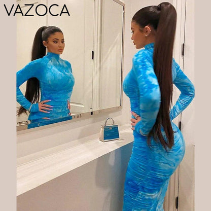 Sky Blue Tie Dye Ruched Dress